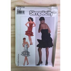 Simplicity Pattern 8309 Ruffle 1980s Dress Size 8 UNCUT FF  Prom Cocktail Party